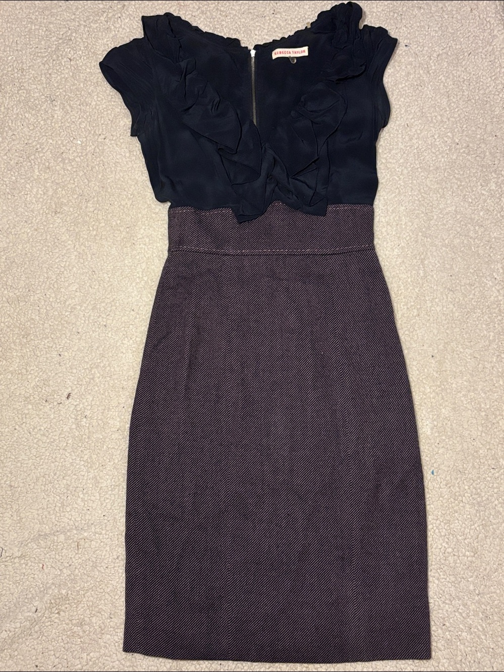 Rebecca Taylor Silk Wool Ruffled Vneck Dress